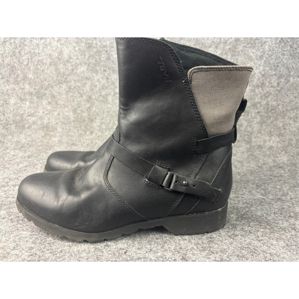Teva Ankle Boots Women 8 Black Waterproof Leather Canvas Buckle Zip 1005938